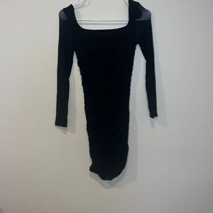 WDIRARA Girls Mesh Square Neck Ruched Black Dress Size 10-11 NWT New with Tags